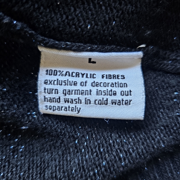 KAREN SCOTT Christmas Whimsy Sweater Black w/ Speckles & Sequin Reindeer Size L - Picture 2 of 12